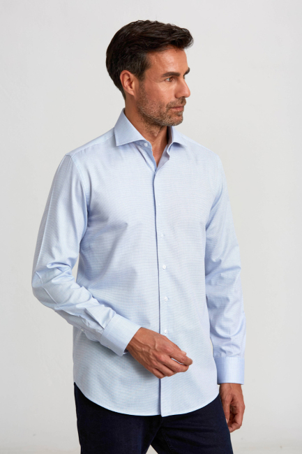 Modern Fit Yarım İtalyan Yaka Lacivert Klasik Erkek Gömlek - 5