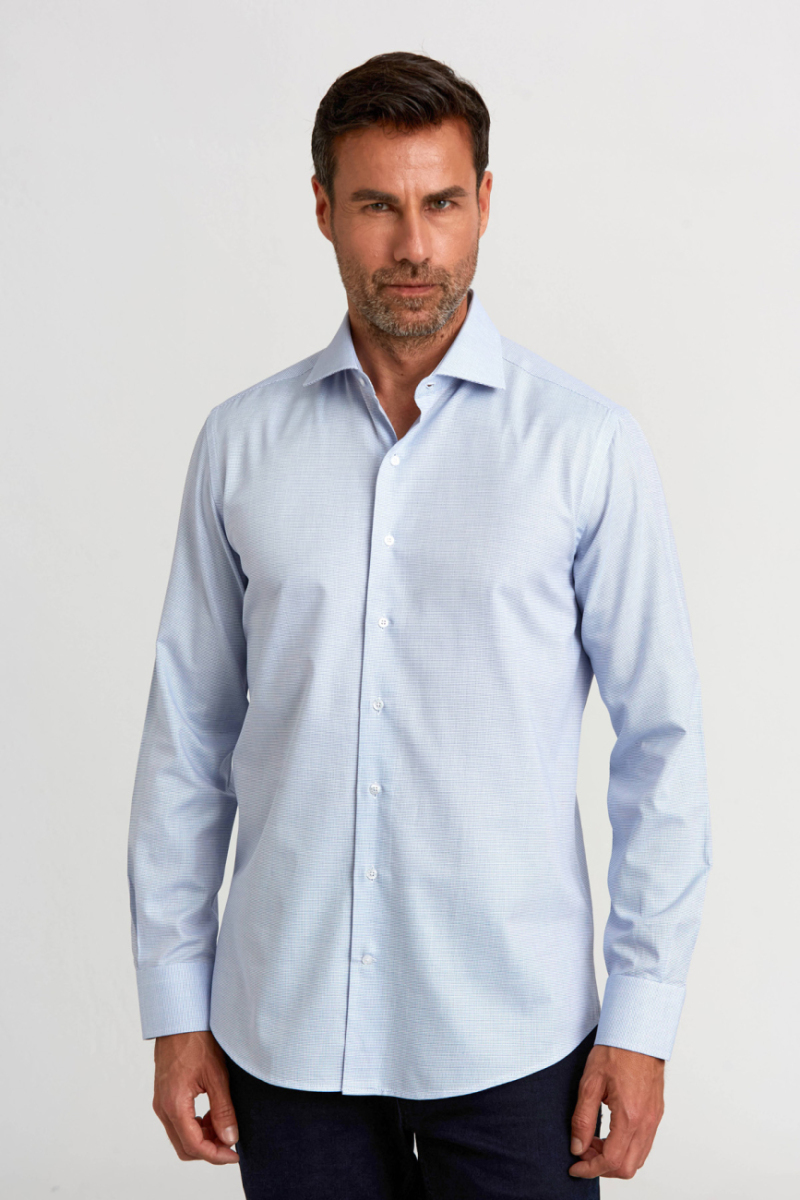 Modern Fit Yarım İtalyan Yaka Lacivert Klasik Erkek Gömlek