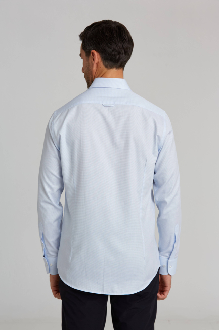 Modern Fit Yarım İtalyan Yaka Mavi Klasik Erkek Gömlek - 2