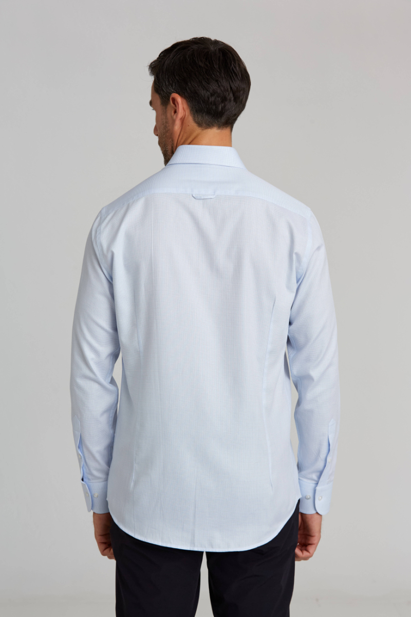 Modern Fit Yarım İtalyan Yaka Mavi Klasik Erkek Gömlek (1)