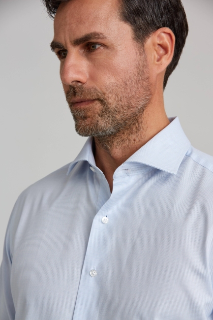 Modern Fit Yarım İtalyan Yaka Mavi Klasik Erkek Gömlek - 5