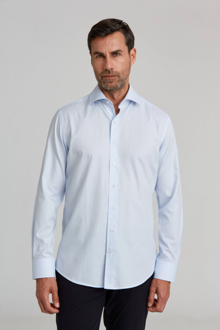 Modern Fit Yarım İtalyan Yaka Mavi Klasik Erkek Gömlek 