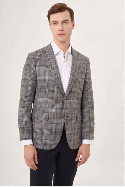 Mono Yaka 6 Drop Çift Yırtmaçlı Antrasit Erkek Yün Ceket - 3