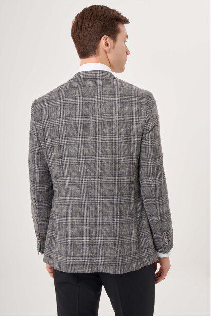 Mono Yaka 6 Drop Çift Yırtmaçlı Antrasit Erkek Yün Ceket (1)