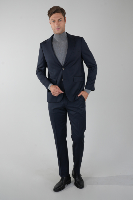 Mono Yaka Drop 4 Lacivert Erkek Yün Takım Elbise - 5