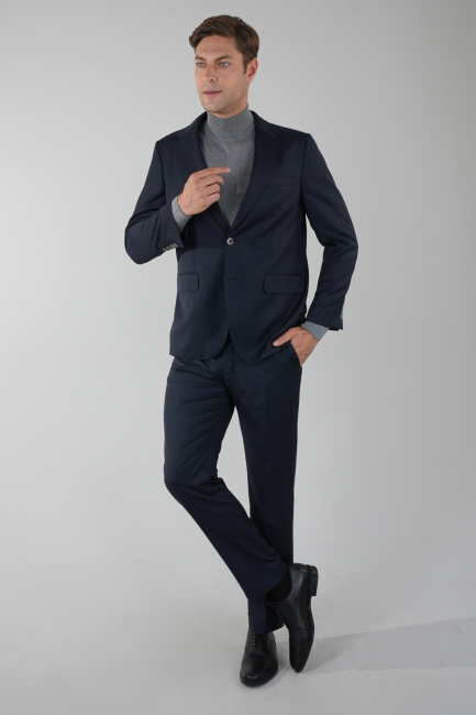 Mono Yaka Drop 4 Lacivert Erkek Yün Takım Elbise 