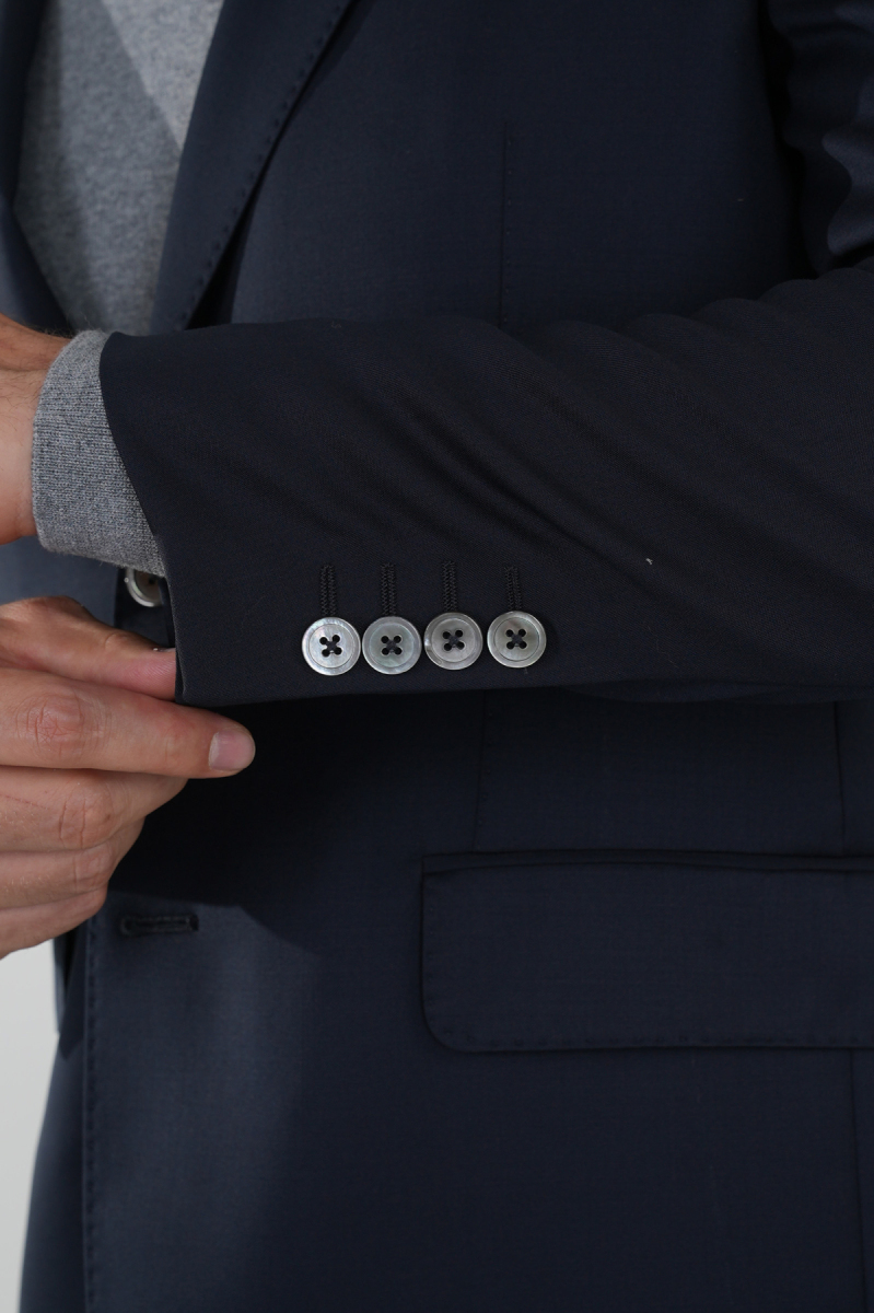 Mono Yaka Drop 4 Lacivert Erkek Yün Takım Elbise - 3