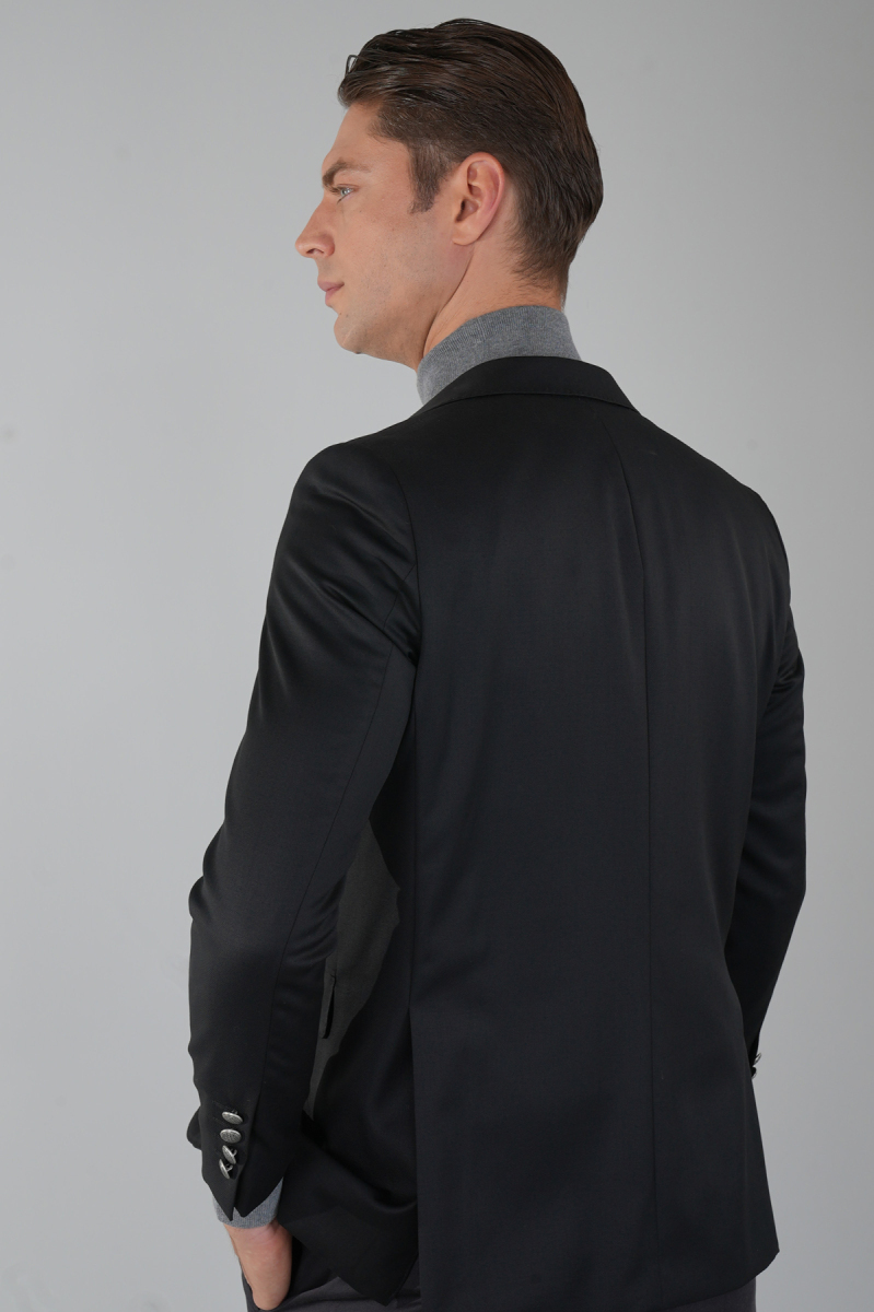 Mono Yaka Drop 4 Siyah Blazer Erkek Yün Ceket (1)