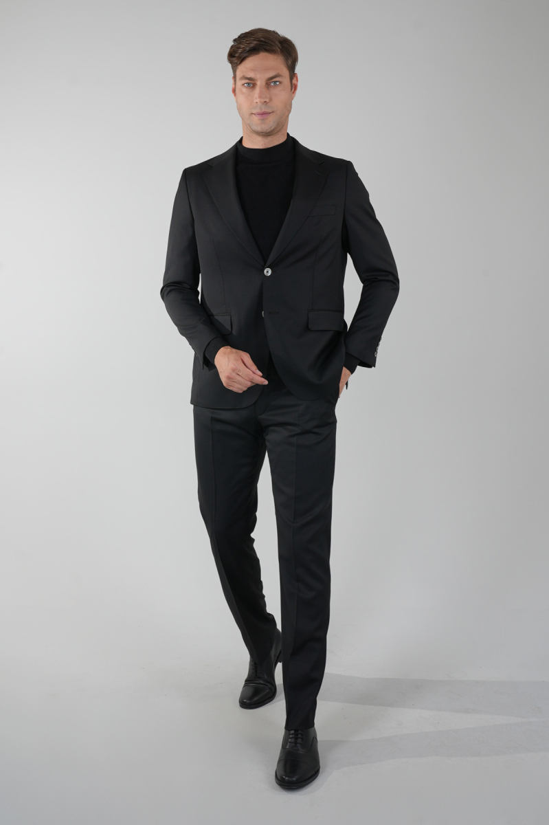 Mono Yaka Drop 4 Siyah Erkek Yün Takım Elbise - 5