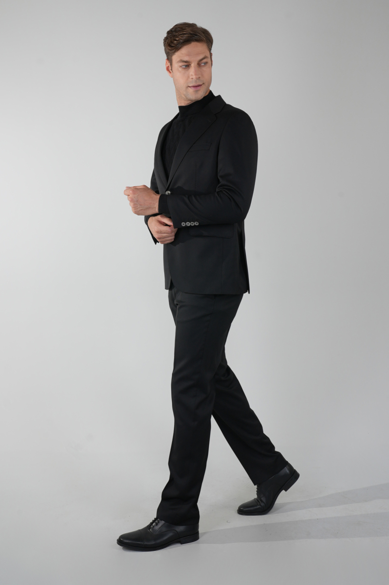 Mono Yaka Drop 4 Siyah Erkek Yün Takım Elbise - 3