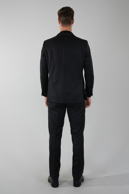 Mono Yaka Drop 4 Siyah Erkek Yün Takım Elbise - 2