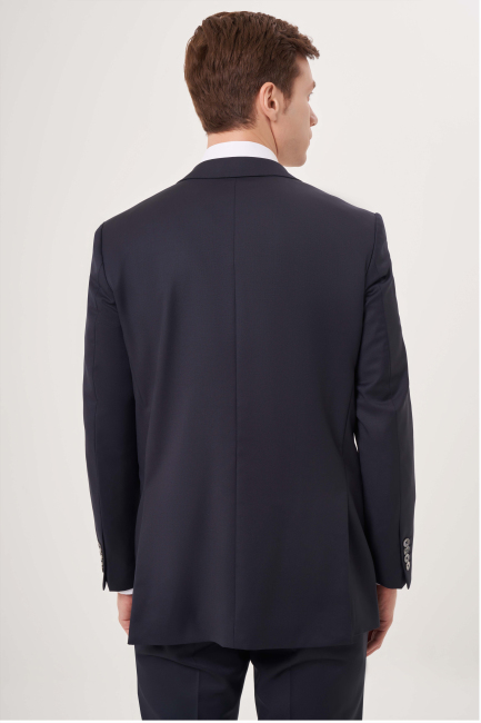 Mono Collar Drop 6 Double Slits Navy Blue Men's Jacket (1)