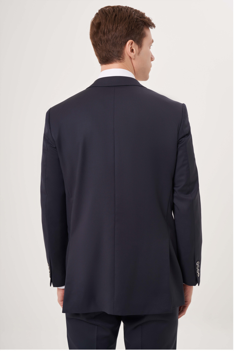 Mono Yaka Drop 6 Çift Yırtmaçlı Lacivert Erkek Yün Blazer Ceket (1)