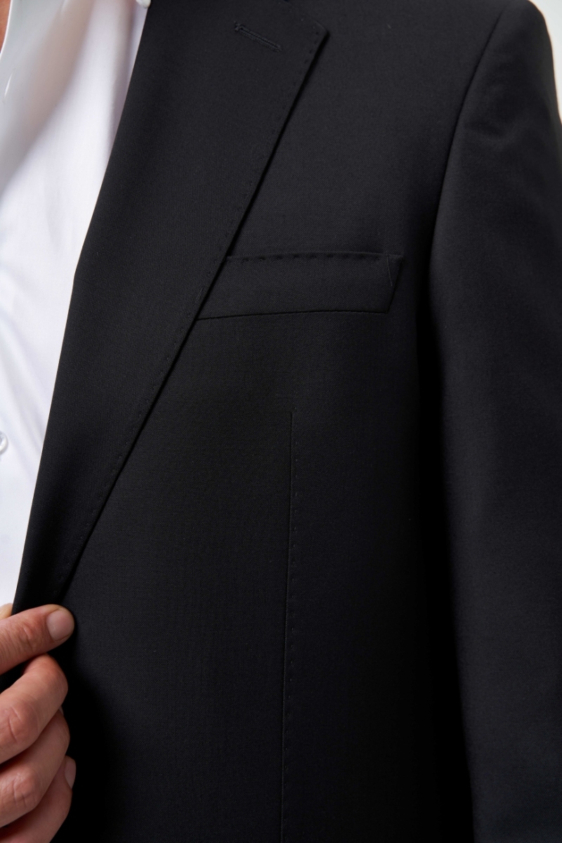 Mono Yaka Drop 6 Çift Yırtmaçlı Siyah Erkek Yün Blazer Ceket - 3