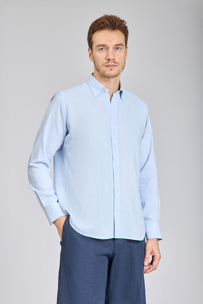 Regular Fit Uzun Kollu Mavi Erkek Gömlek - 1