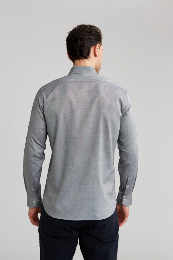 Regular Fit Paşa Yaka Düğmeli Gri Erkek Gömlek - 2