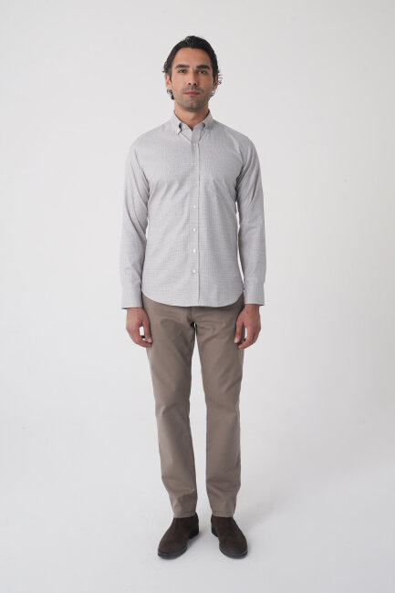 Regular Fit Paşa Yaka Pamuk Kahve Erkek Gömlek - 3