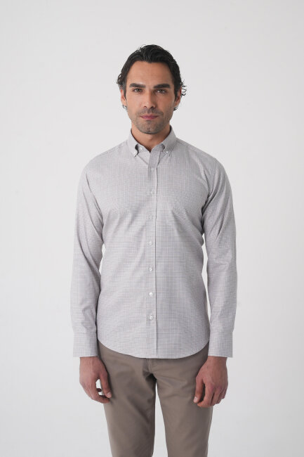 Regular Fit Paşa Yaka Pamuk Kahve Erkek Gömlek