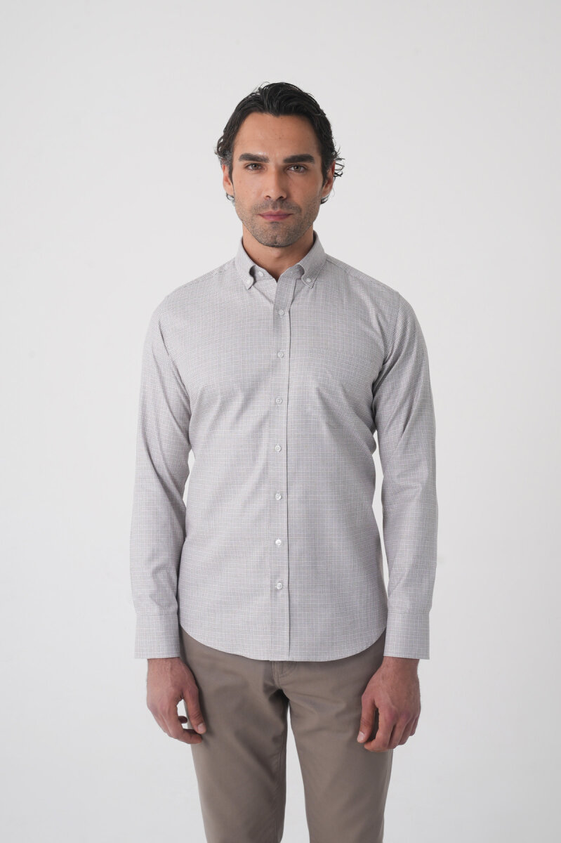 Regular Fit Paşa Yaka Pamuk Kahve Erkek Gömlek - 1