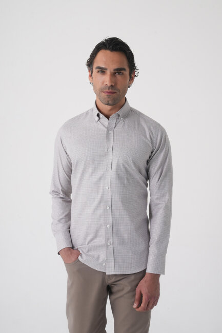 Regular Fit Paşa Yaka Pamuk Kahve Erkek Gömlek (1)