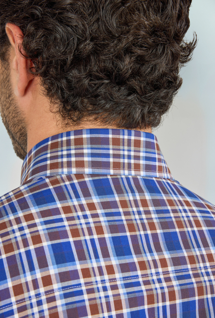 Regular Fit Paşa Yaka Kısa Kol Pamuk Kahve Erkek Gömlek - 4