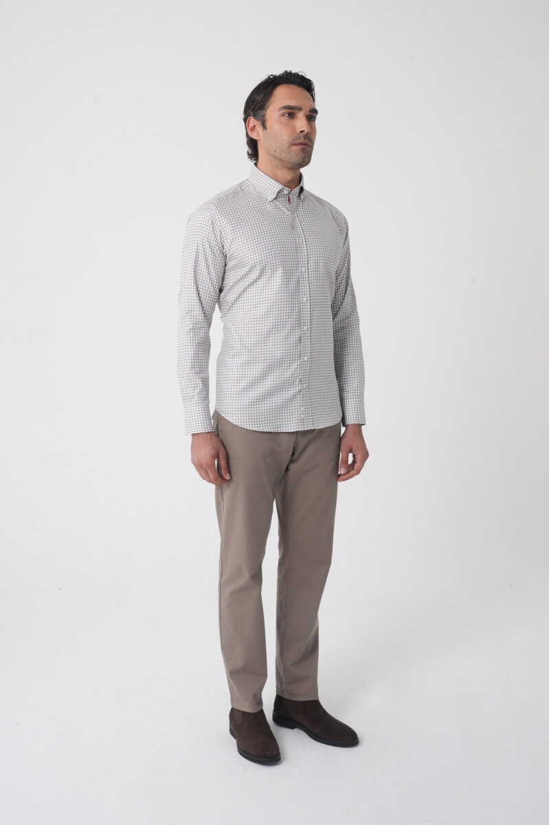 Regular Fit Paşa Yaka Pamuk Gri Erkek Gömlek - 3