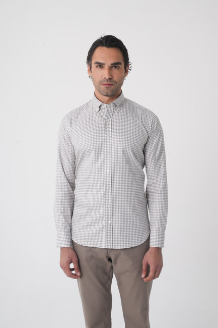 Regular Fit Paşa Yaka Pamuk Gri Erkek Gömlek - 1