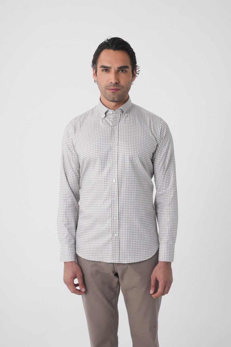 Regular Fit Paşa Yaka Pamuk Gri Erkek Gömlek