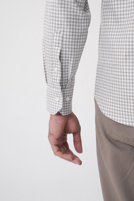 Regular Fit Paşa Yaka Pamuk Gri Erkek Gömlek - 6