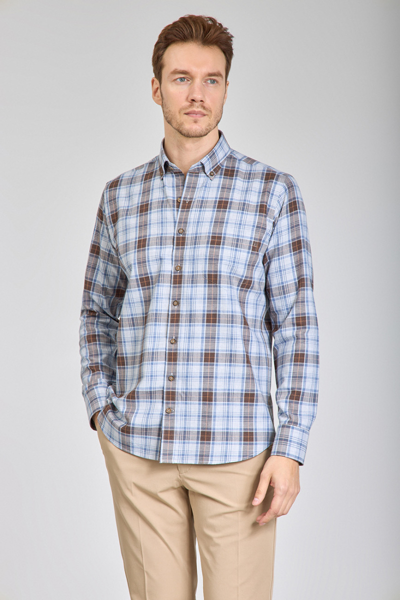 Regular Fit Paşa Yaka Desenli Erkek Gömlek - 1