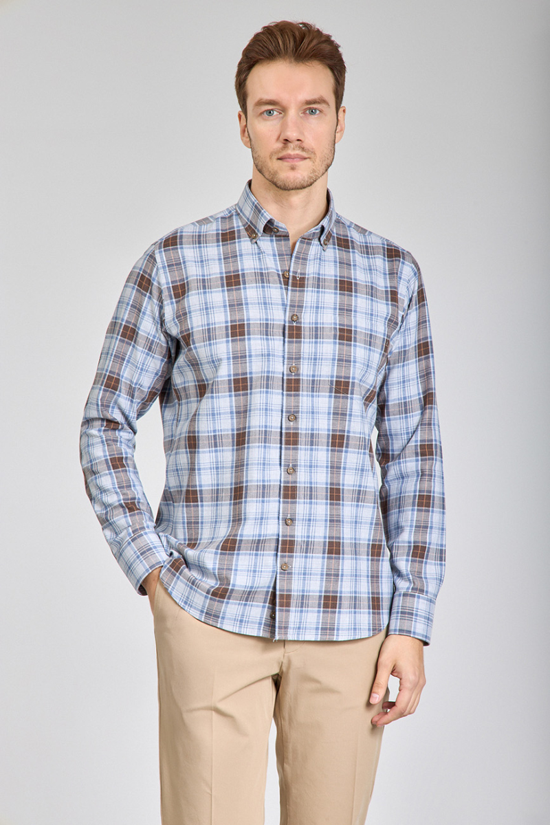 Regular Fit Paşa Yaka Desenli Erkek Gömlek - 5