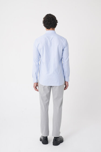 Regular Fit Paşa Yaka Pamuk Mavi Erkek Gömlek - 5