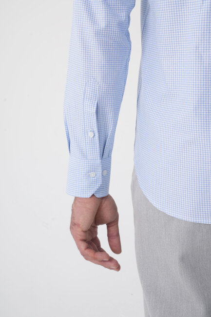 Regular Fit Paşa Yaka Pamuk Mavi Erkek Gömlek - 7