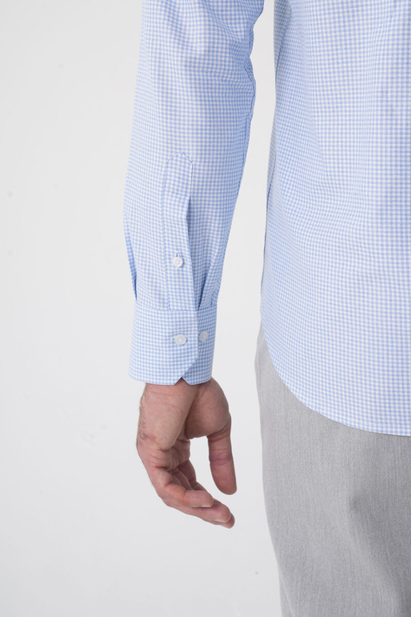 Regular Fit Paşa Yaka Pamuk Mavi Erkek Gömlek - 7