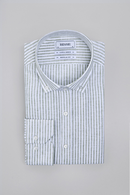 Regular Fit Paşa Yaka Yeşil Erkek Gömlek - 3