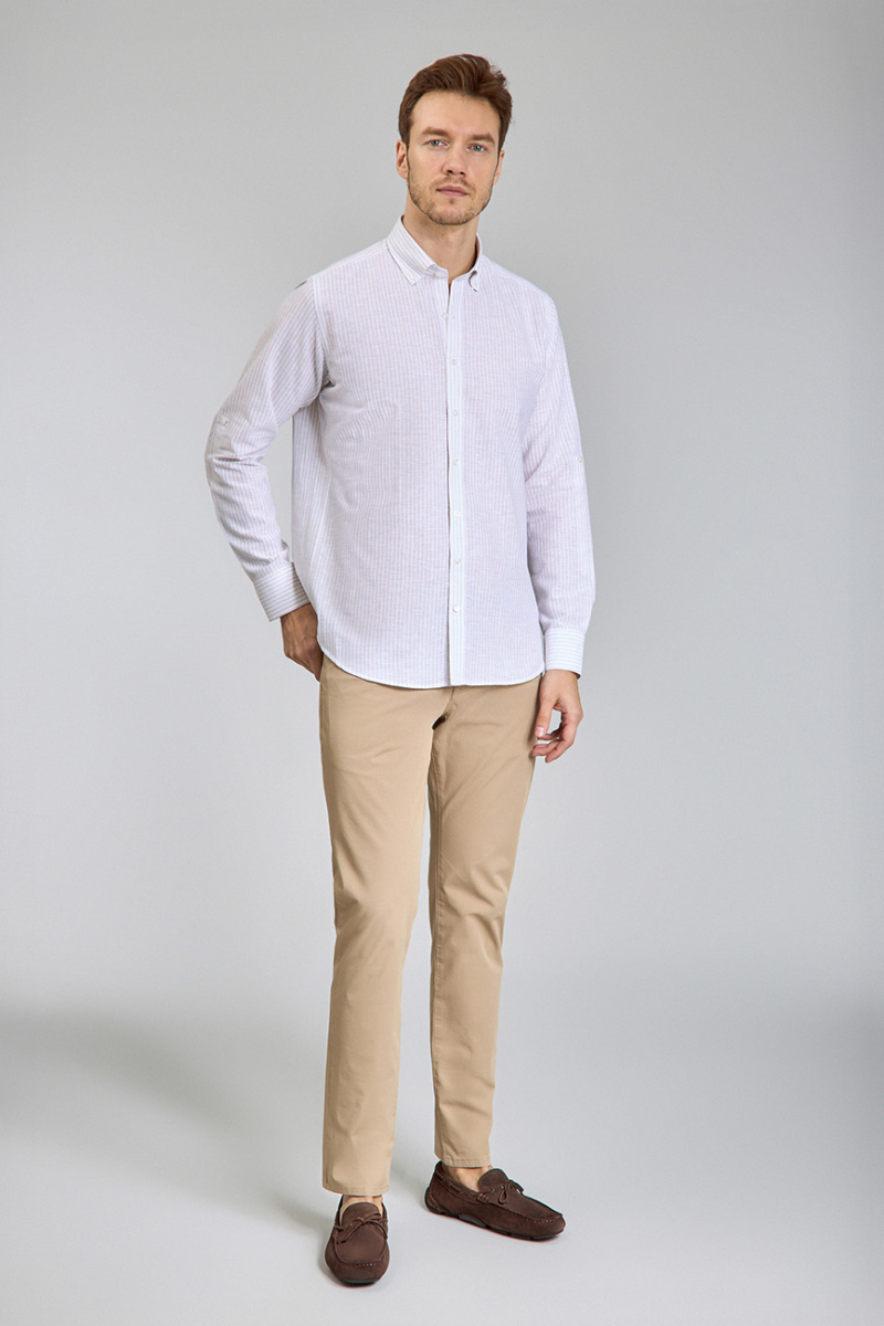 Regular Fit Paşa Yaka Bej Erkek Gömlek - 2