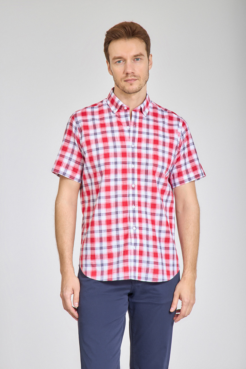 Regular Fit Paşa Yaka Kırmızı Desenli Erkek Gömlek - 1