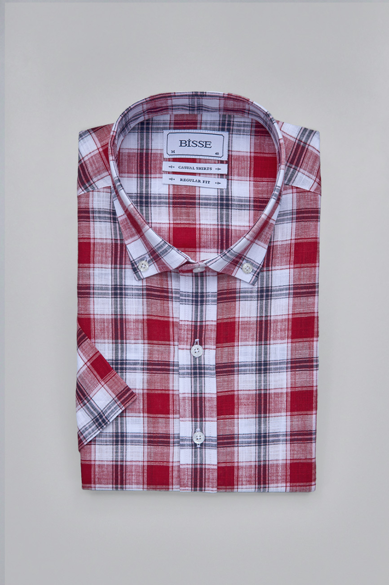Regular Fit Paşa Yaka Kırmızı Desenli Erkek Gömlek - 3
