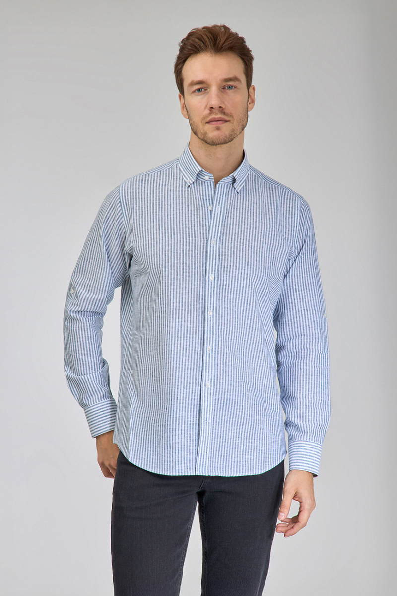 Regular Fit Paşa Yaka Siyah Erkek Gömlek - 1