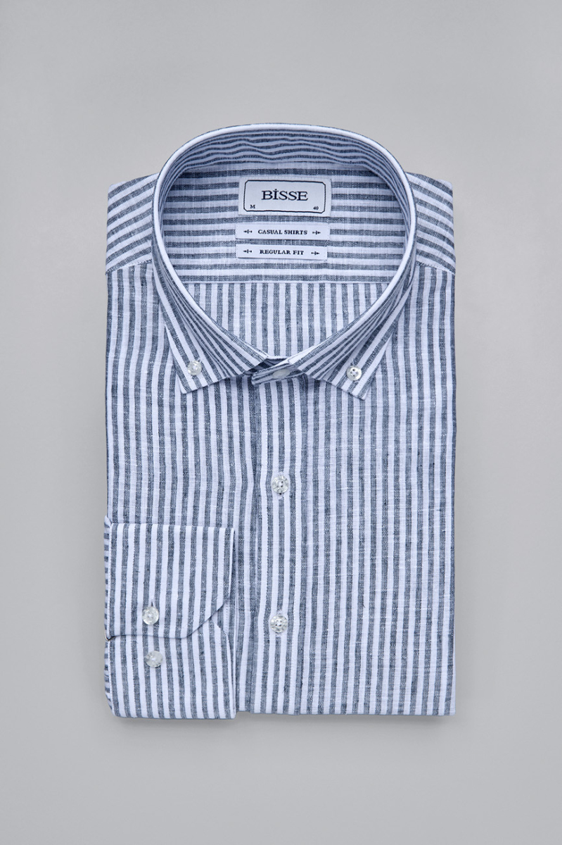 Regular Fit Paşa Yaka Siyah Erkek Gömlek - 3