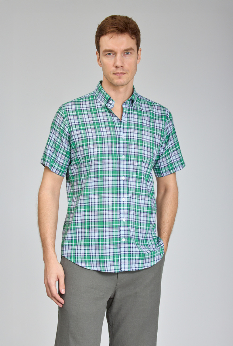 Regular Fit Paşa Yaka Yeşil Desenli Erkek Gömlek - 1
