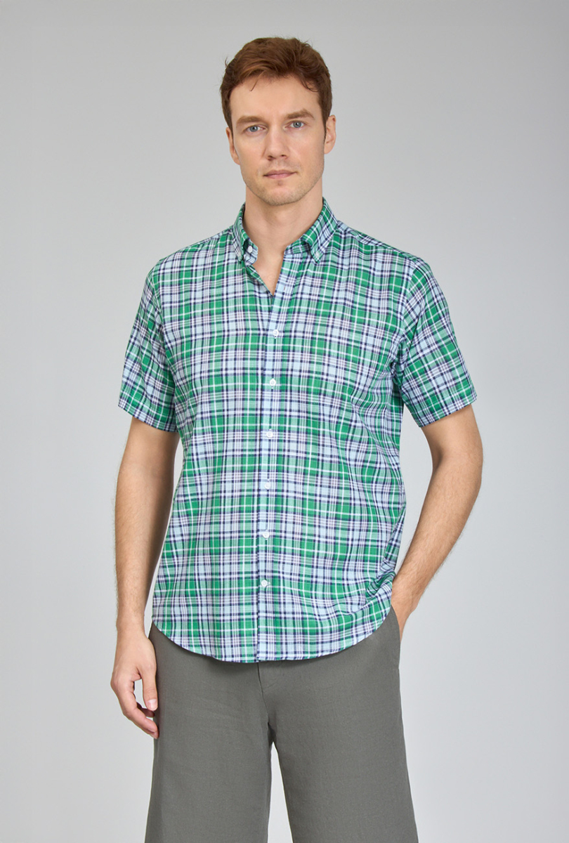 Regular Fit Paşa Yaka Yeşil Desenli Erkek Gömlek - 4