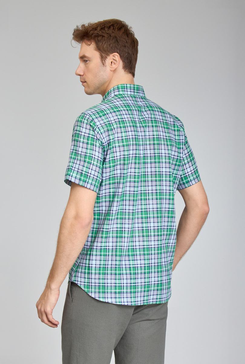 Regular Fit Paşa Yaka Yeşil Desenli Erkek Gömlek - 5