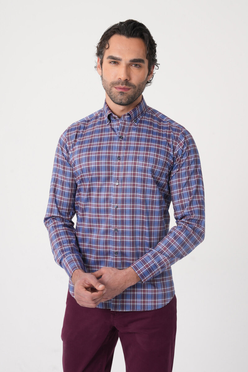 Regular Fit Paşa Yaka Pamuk Bordo Erkek Gömlek (1)