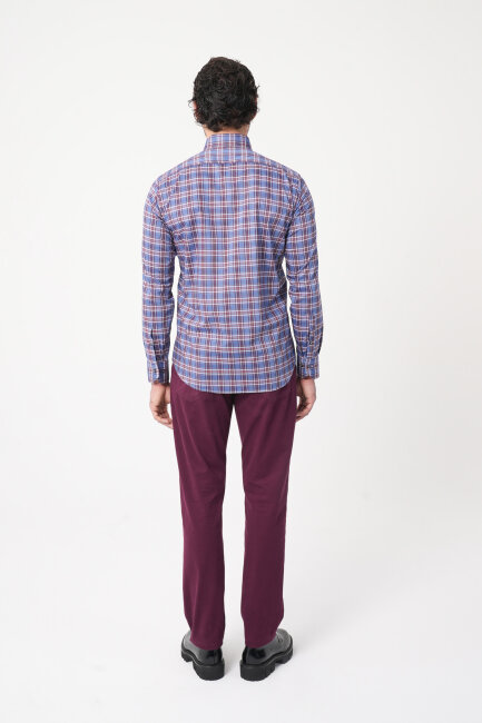 Regular Fit Paşa Yaka Pamuk Bordo Erkek Gömlek - 6