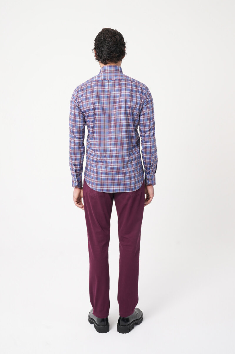 Regular Fit Paşa Yaka Pamuk Bordo Erkek Gömlek - 6