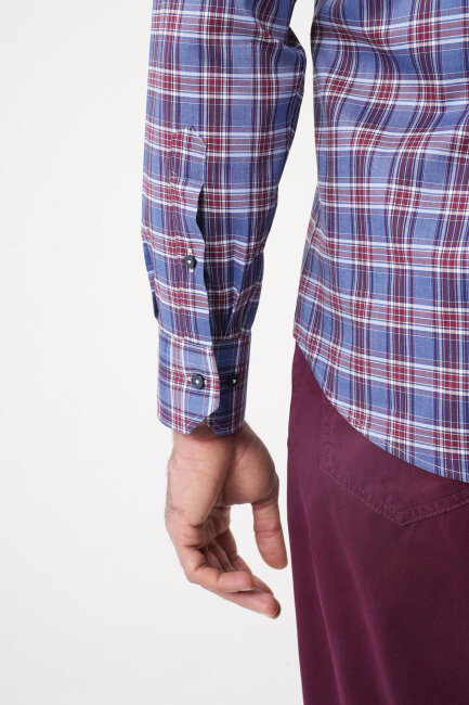 Regular Fit Paşa Yaka Pamuk Bordo Erkek Gömlek - 7