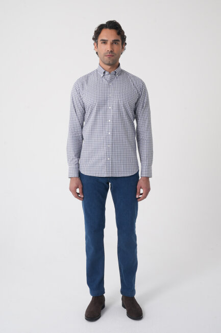 Regular Fit Paşa Yaka Pamuk Gri Erkek Gömlek - 3