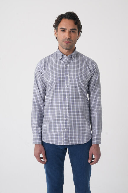 Regular Fit Paşa Yaka Pamuk Gri Erkek Gömlek - 1