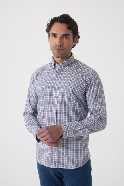 Regular Fit Paşa Yaka Pamuk Gri Erkek Gömlek - 2